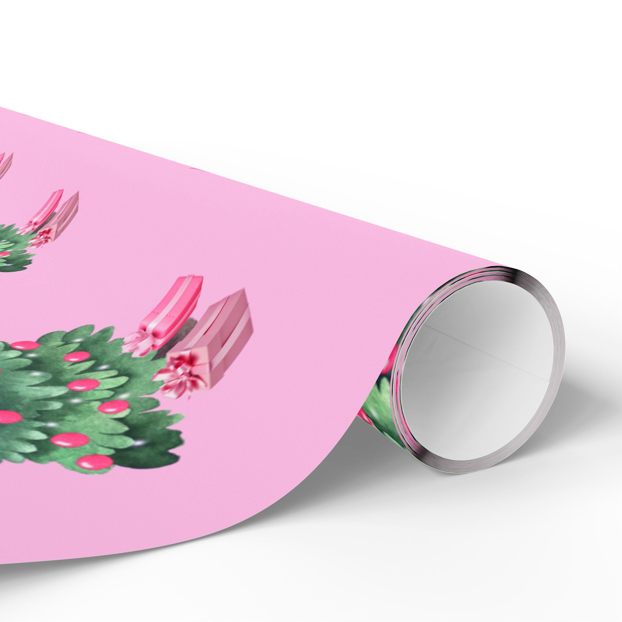 Charming Pink Holiday Tree Wrapping Paper