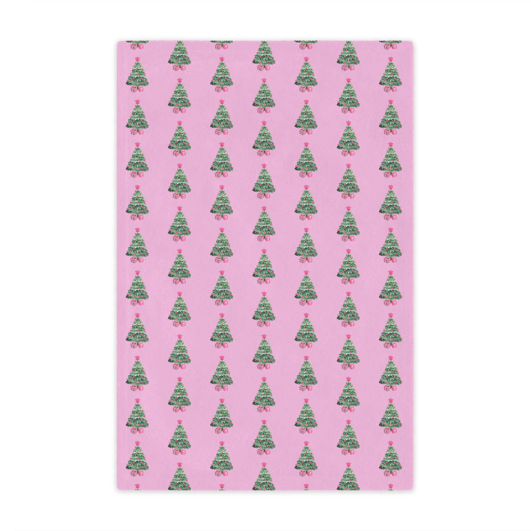 Pink - Christmas Tree Minky Blanket, Cozy Holiday Throw