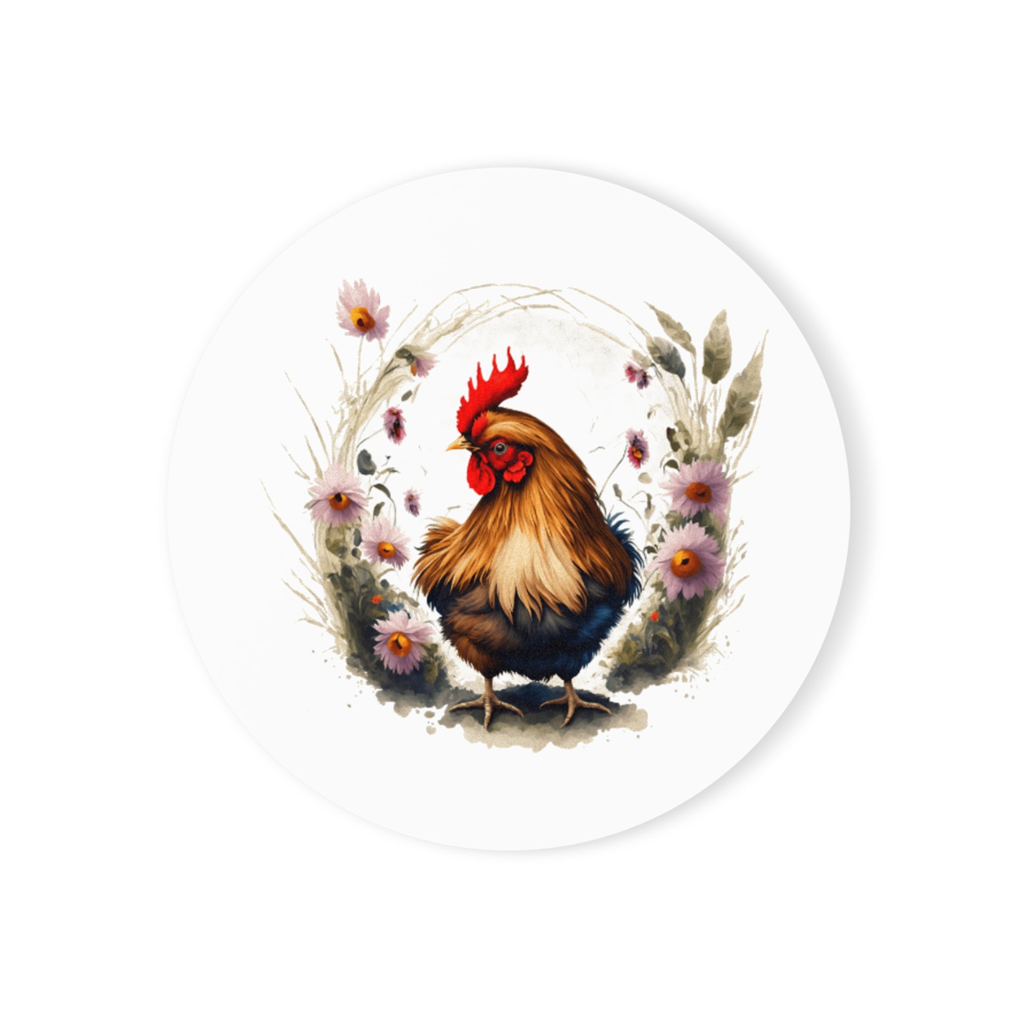 Charming Chicken Floral Cork Coaster