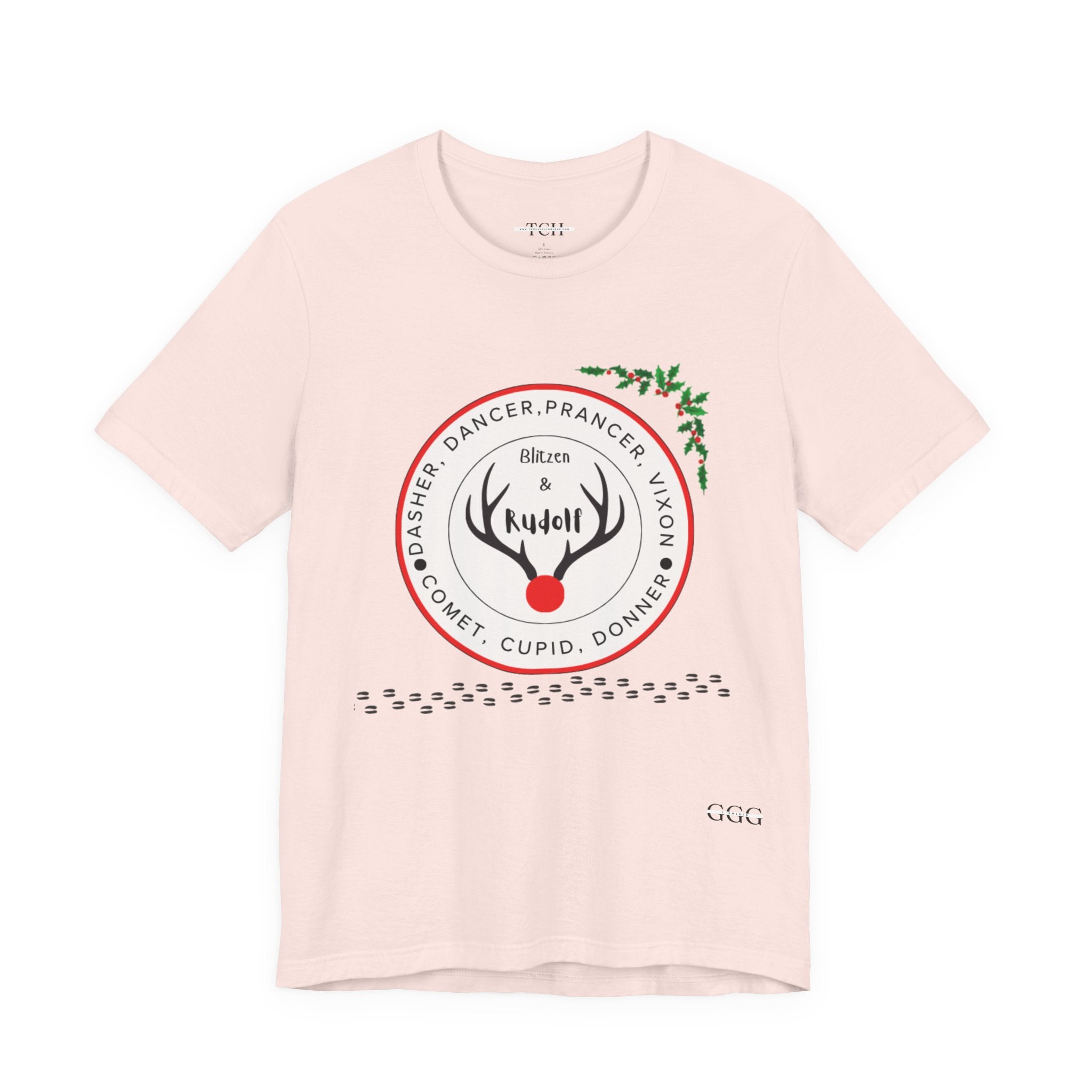Christmas Reindeer Names T-Shirt — Rudolph & Reindeer Circle Holiday Tee