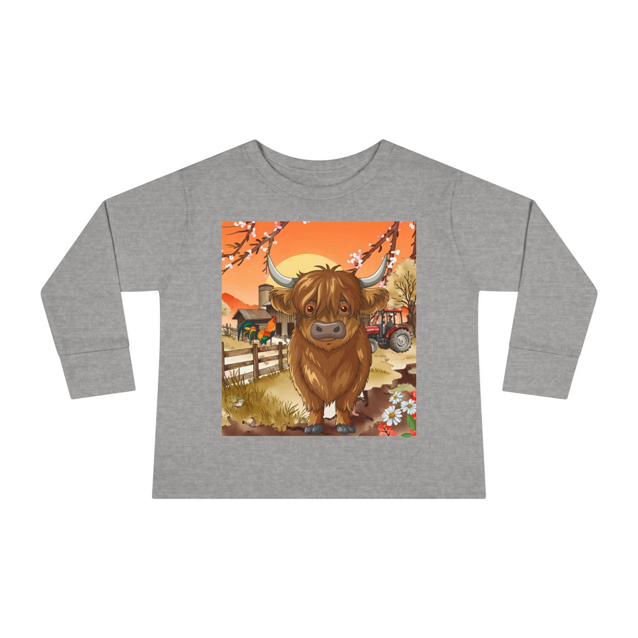 Highland Calf Toddler Long Sleeve Tee — Cute Farm Animal Kids Shirt