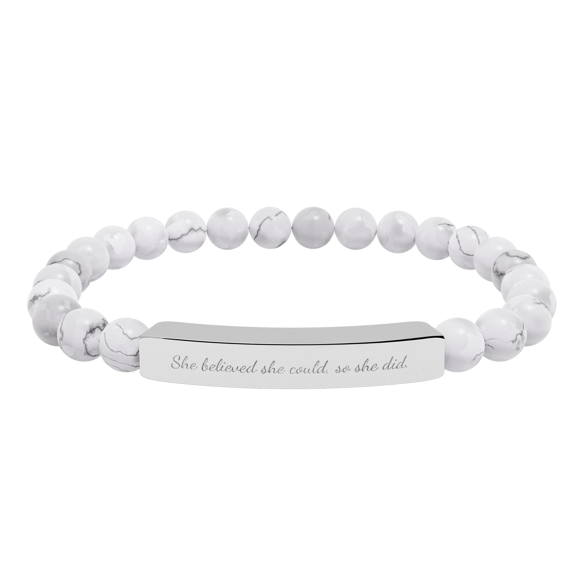 "She believed she could" Engraved Natural Stone Stretch Bar Bracelet, Meaningful Jewelry Gift