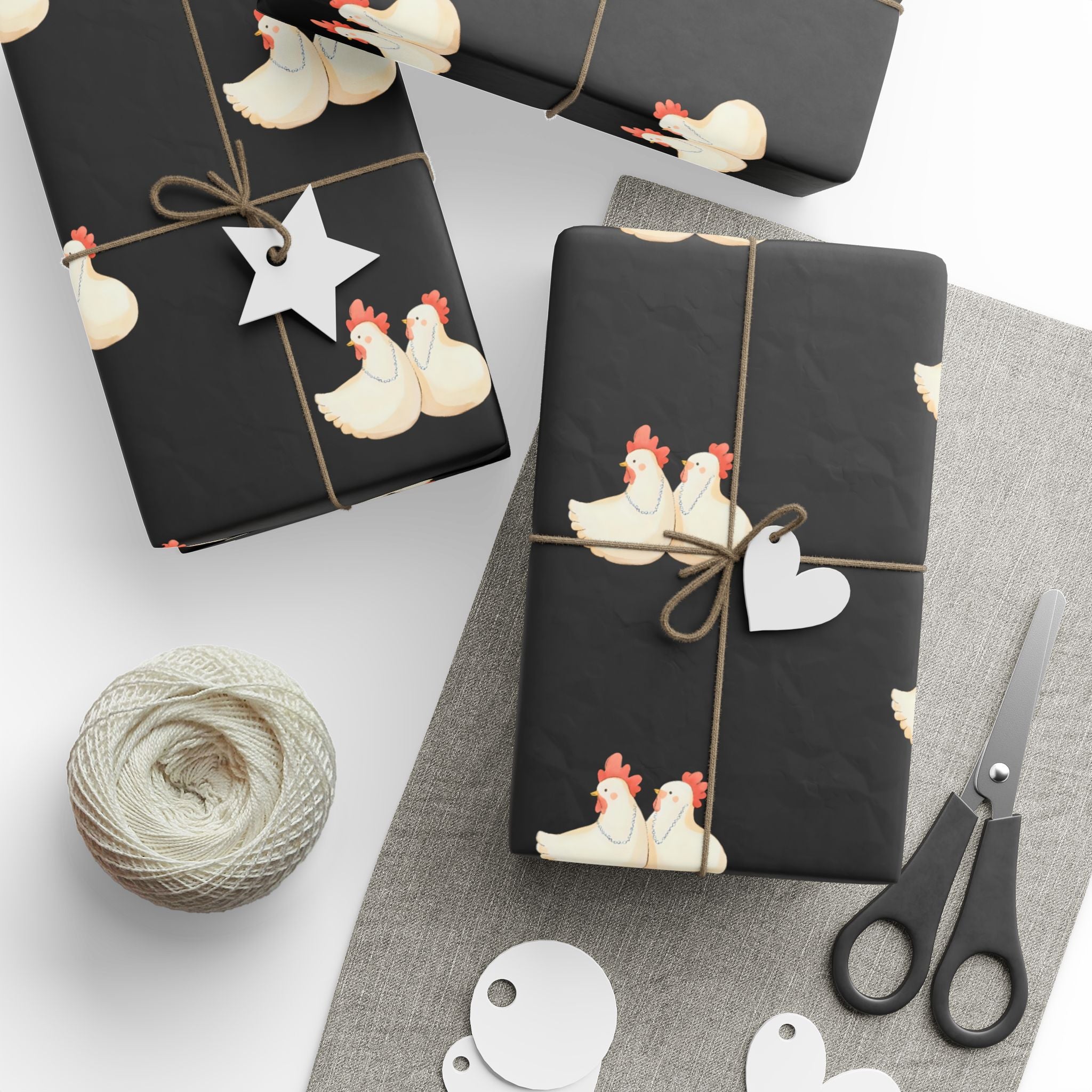 Two Cackling Hens Wrapping Paper, Fun Gift Wrap for Birthdays, Holidays, Parties, Farmhouse Decor