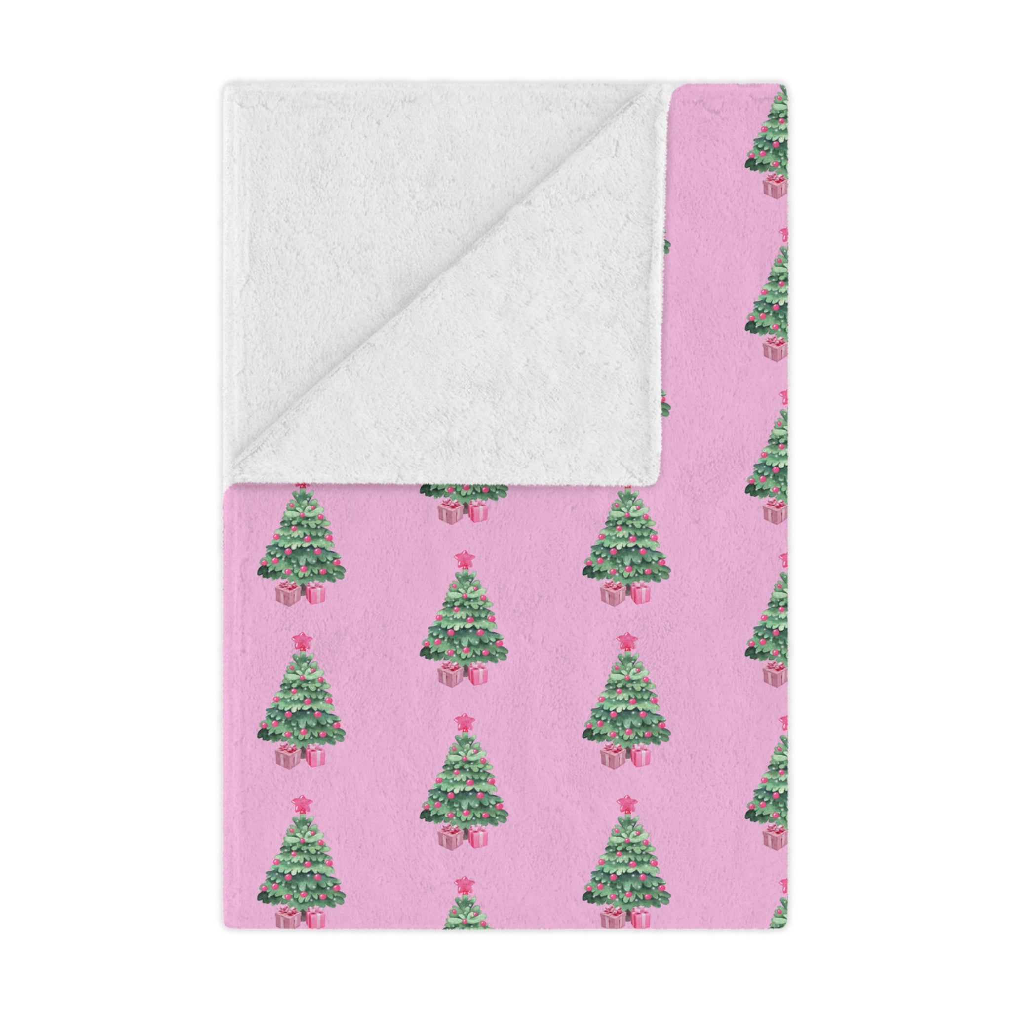 Pink - Christmas Tree Minky Blanket, Cozy Holiday Throw