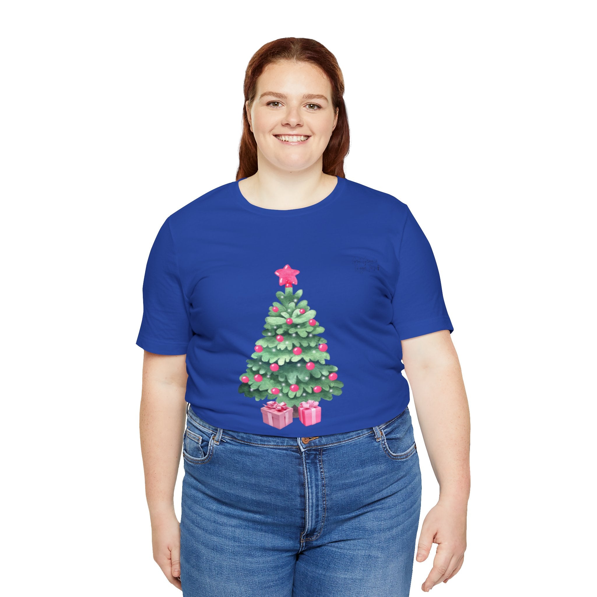 Christmas Tree Tee -  Pink & Green Holiday T-Shirt with Presents