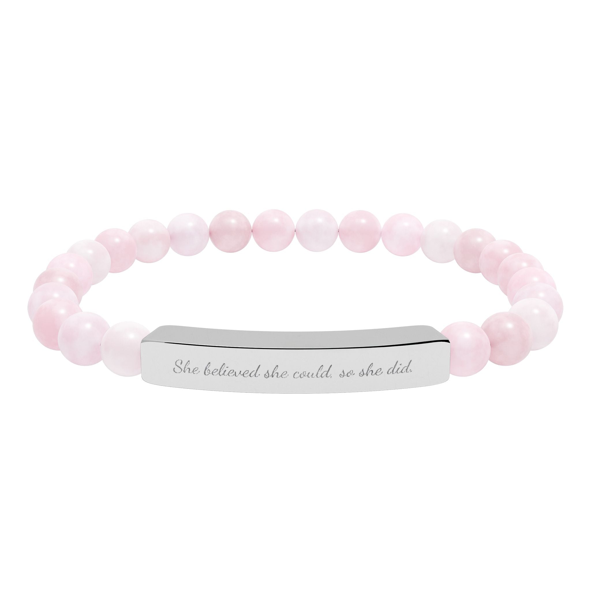 "She believed she could" Engraved Natural Stone Stretch Bar Bracelet, Meaningful Jewelry Gift