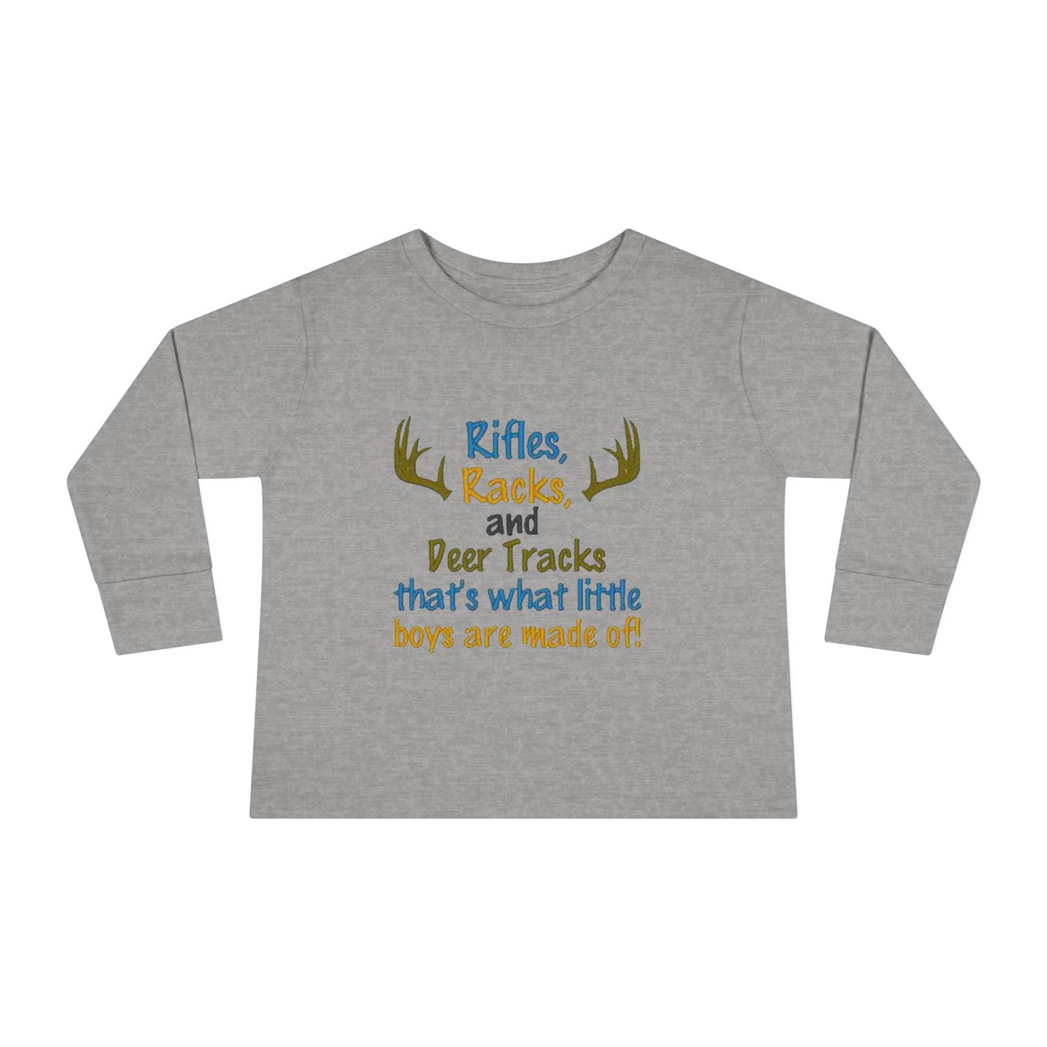 Toddler Long Sleeve Tee — "Rifles, Racks and Deer Tracks" Boys Hunting Shirt