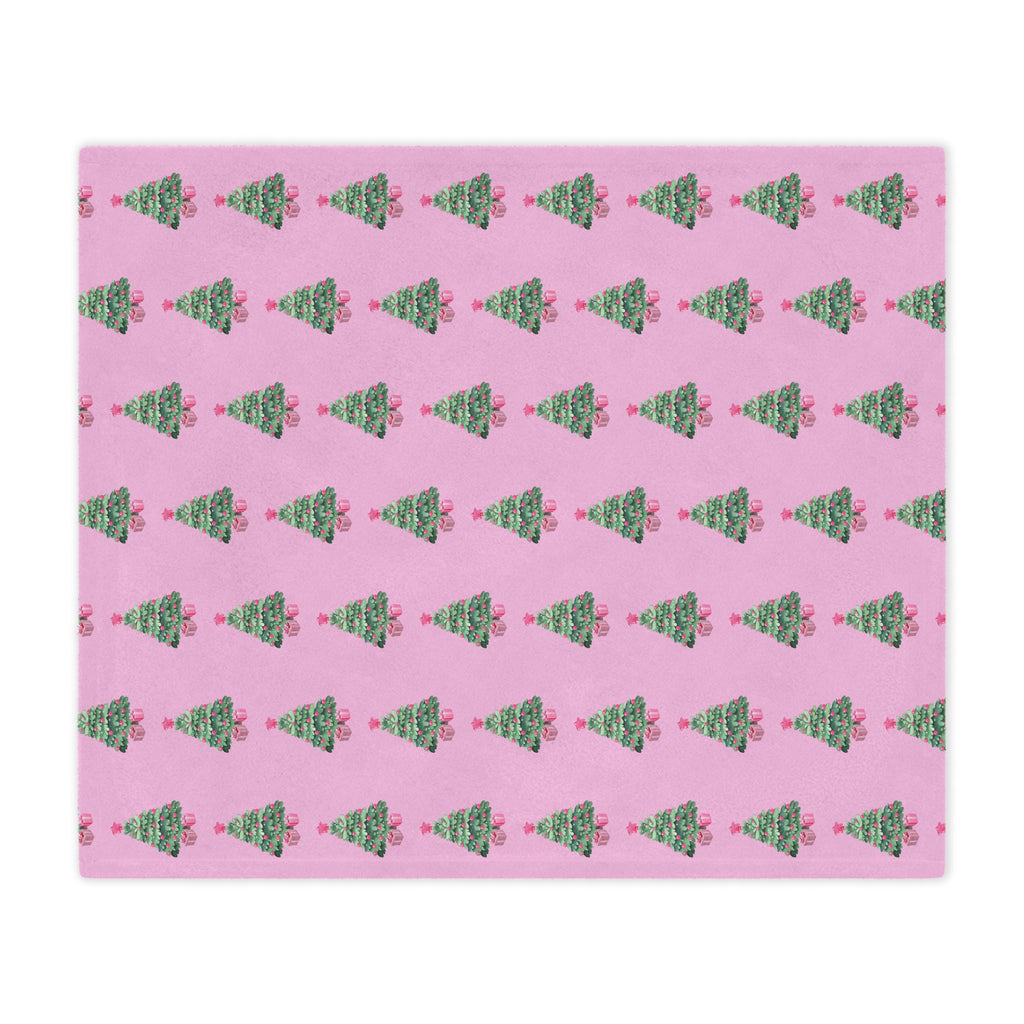 Pink - Christmas Tree Minky Blanket, Cozy Holiday Throw