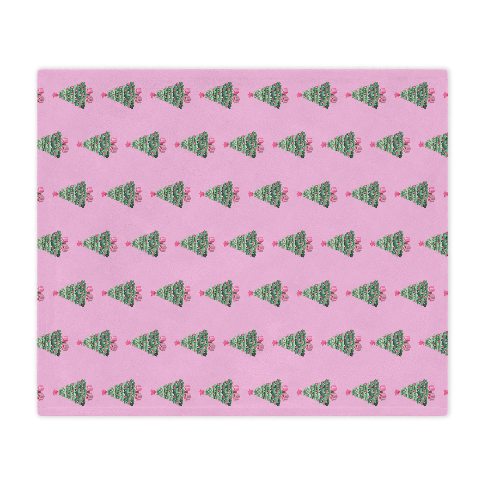 Pink - Christmas Tree Minky Blanket, Cozy Holiday Throw