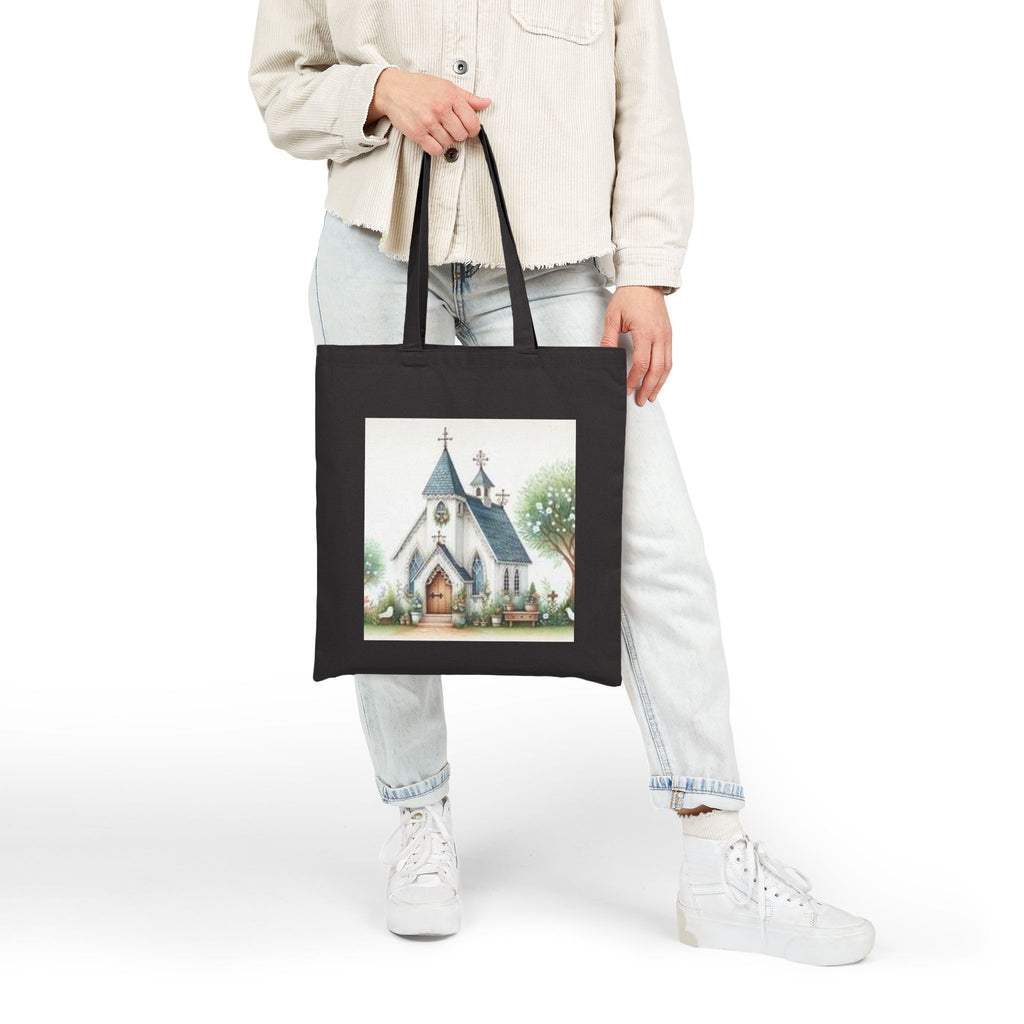 Church Illustration Tote Bag — Charming Vintage Chapel Canvas Tote