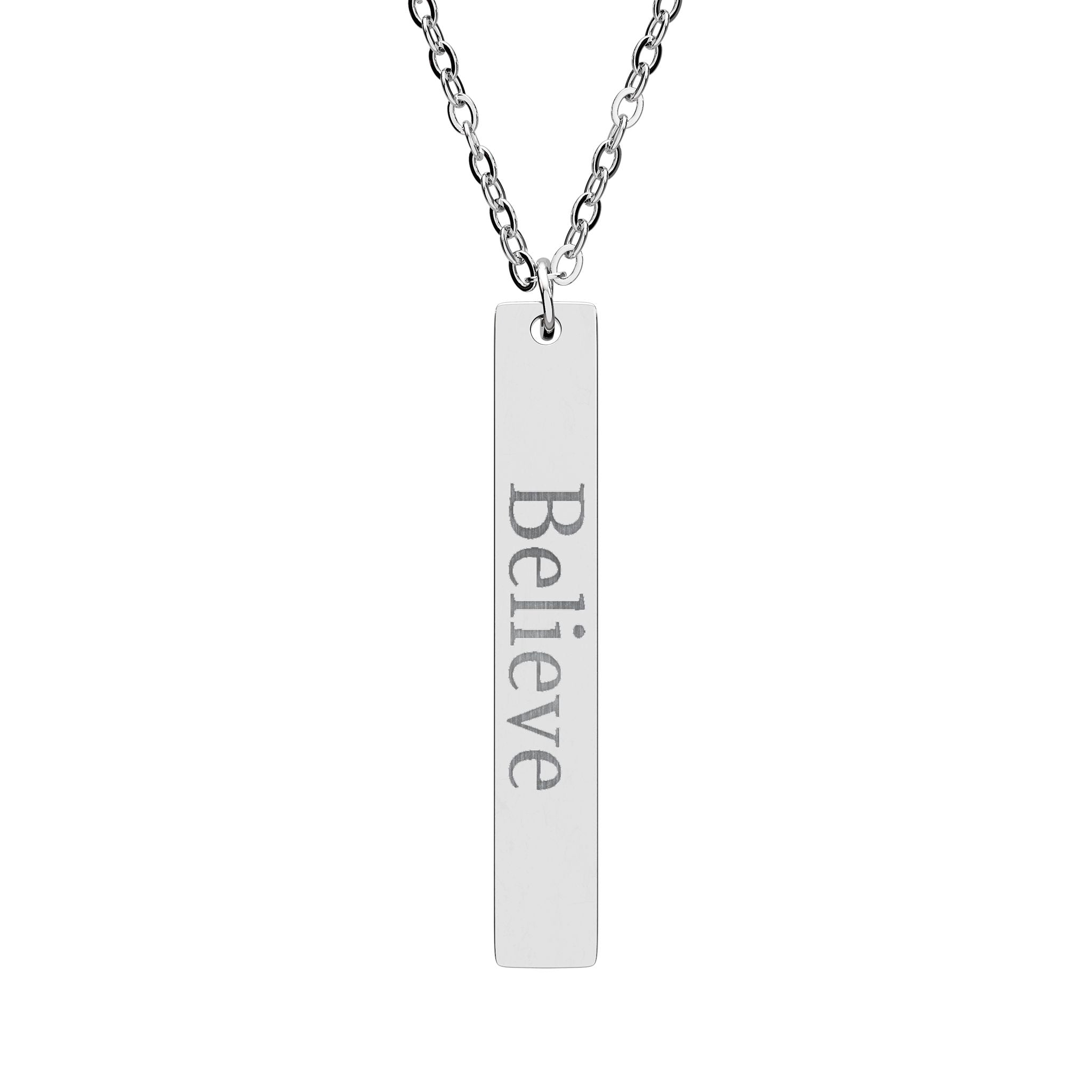 Engraved Vertical Bar Necklace - 'Believe' Inspirational Jewelry