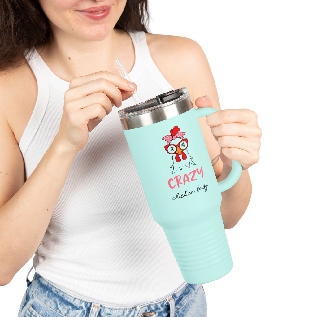 Crazy Chicken Lady Design, Insulated Travel Mug, 40oz