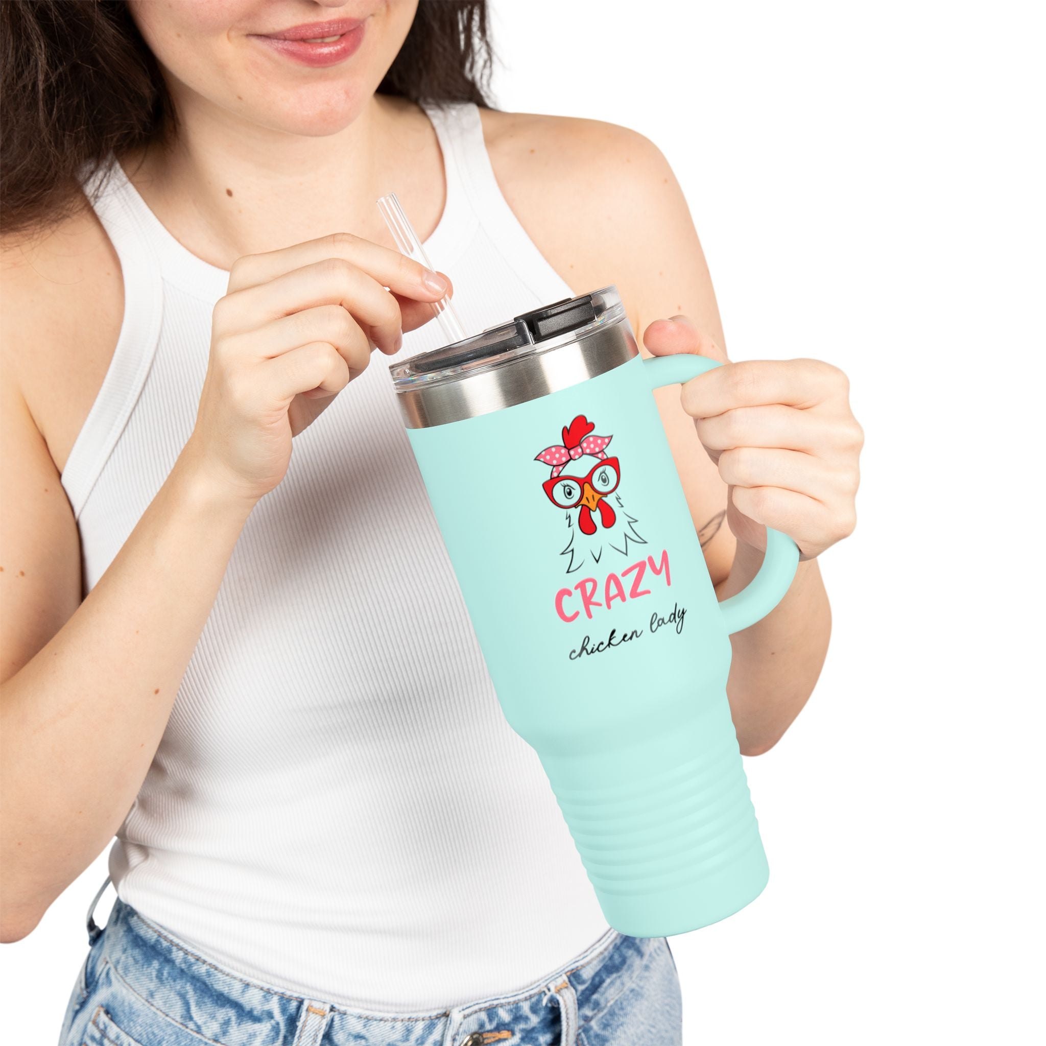 Crazy Chicken Lady Design, Insulated Travel Mug, 40oz