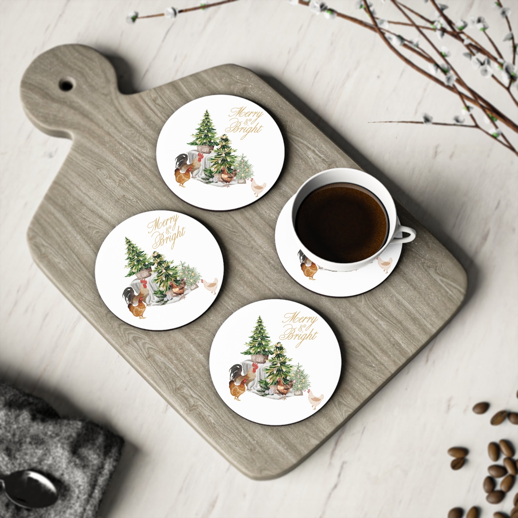 Cozy Holiday Coasters - Merry and Bright Farmhouse Design