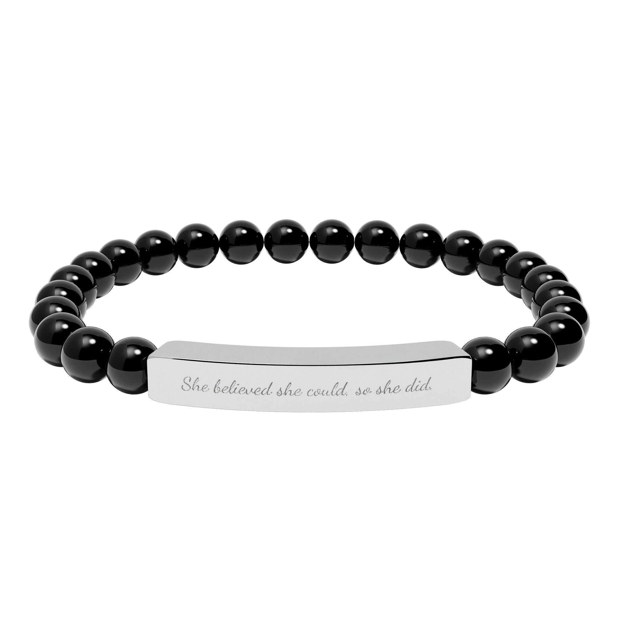 "She believed she could" Engraved Natural Stone Stretch Bar Bracelet, Meaningful Jewelry Gift