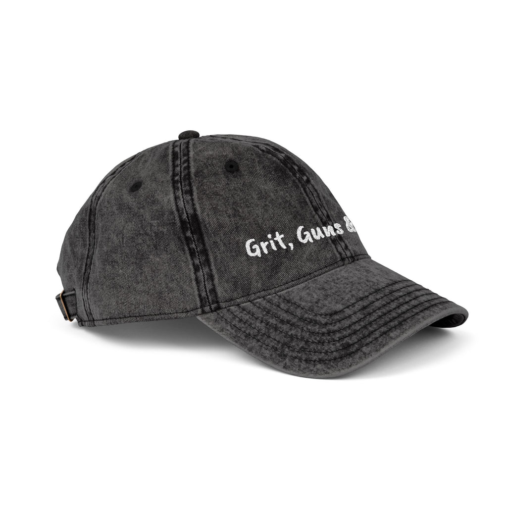 Vintage Embroidered Cap — "Grit, Guns & Glory" Distressed Baseball Hat