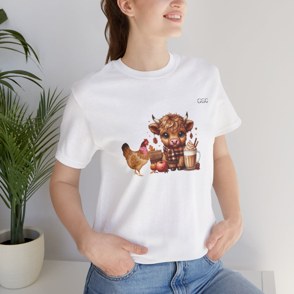 Adorable Farm Animal Tee, Cute Cow and Chicken T-Shirt, Animal Lover Gift, Funny Farm Shirt, Casual Everyday Wear