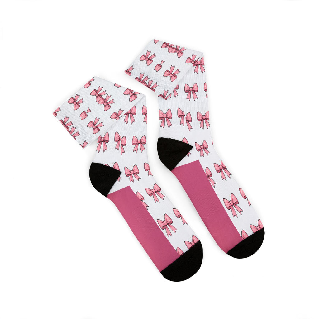 Pink Bow Pattern Sublimation Socks — Cute Ballet & Gift Crew Socks