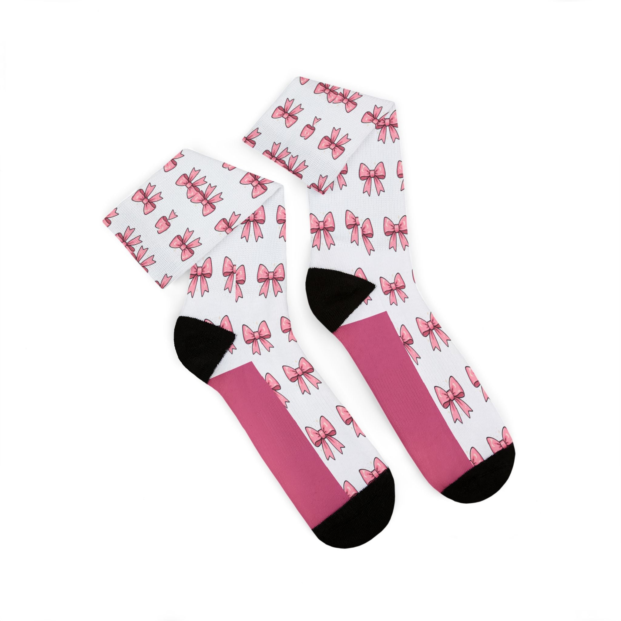 Pink Bow Pattern Sublimation Socks — Cute Ballet & Gift Crew Socks
