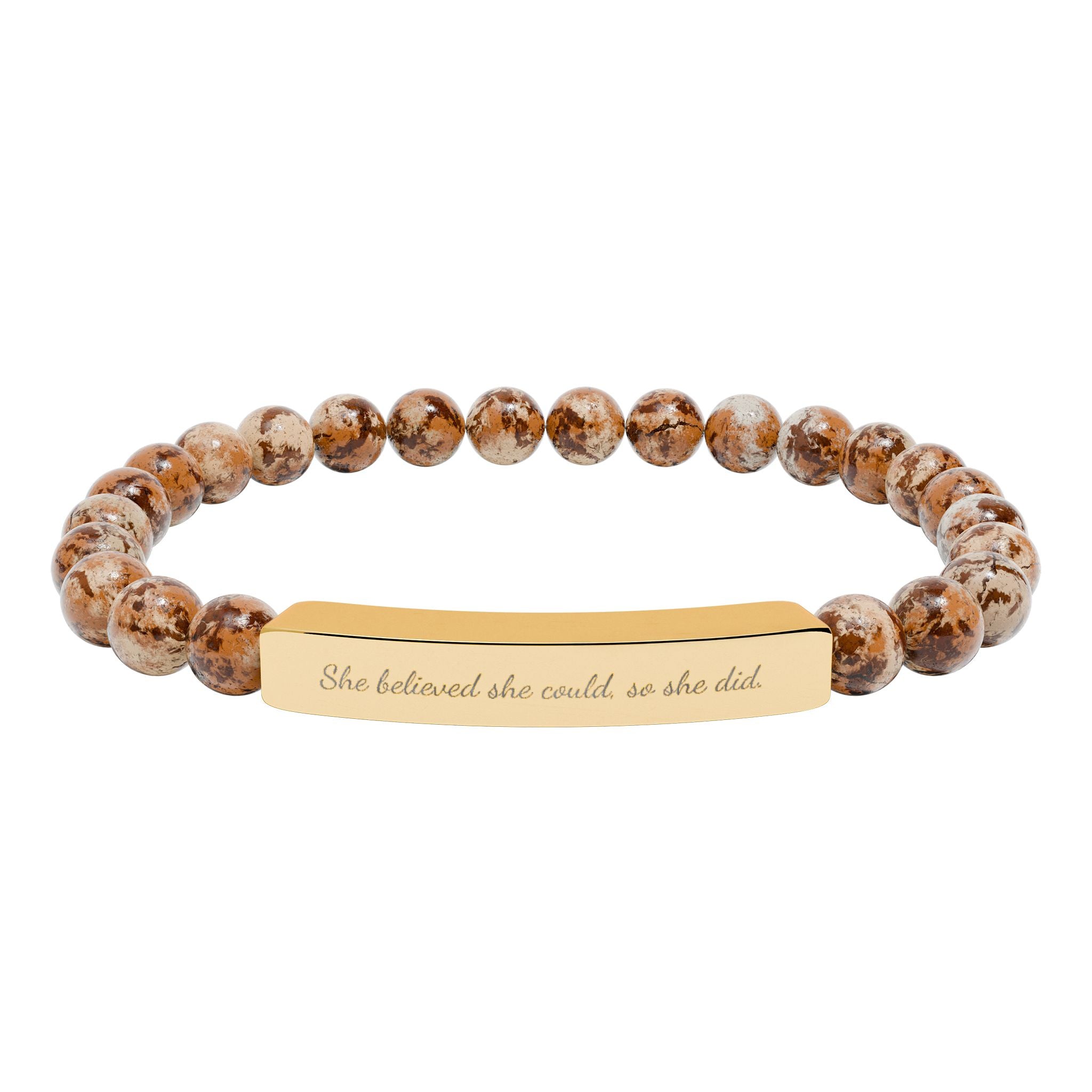 "She believed she could" Engraved Natural Stone Stretch Bar Bracelet, Meaningful Jewelry Gift