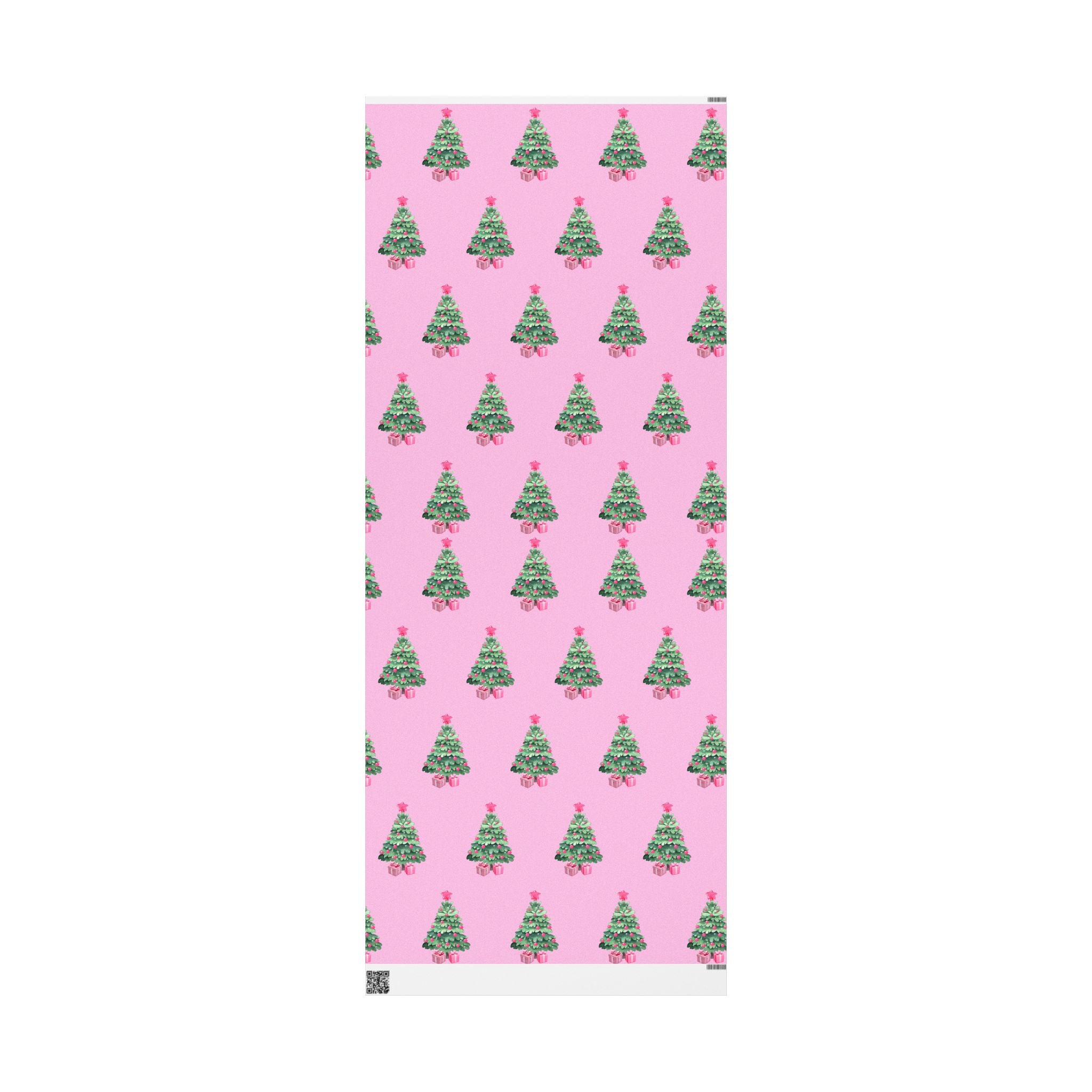 Charming Pink Holiday Tree Wrapping Paper