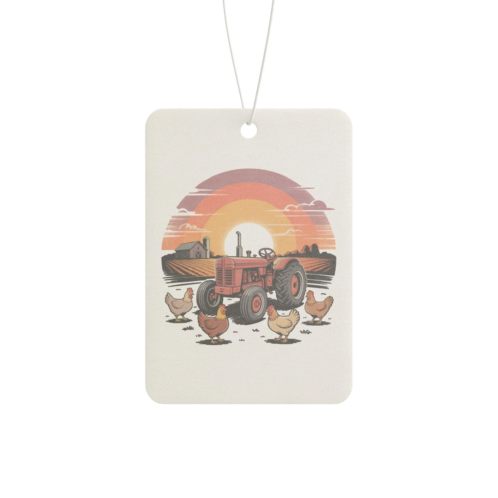 Vintage Farm Tractor Car Air Freshener — Retro Sunset & Chickens Scented Ornament