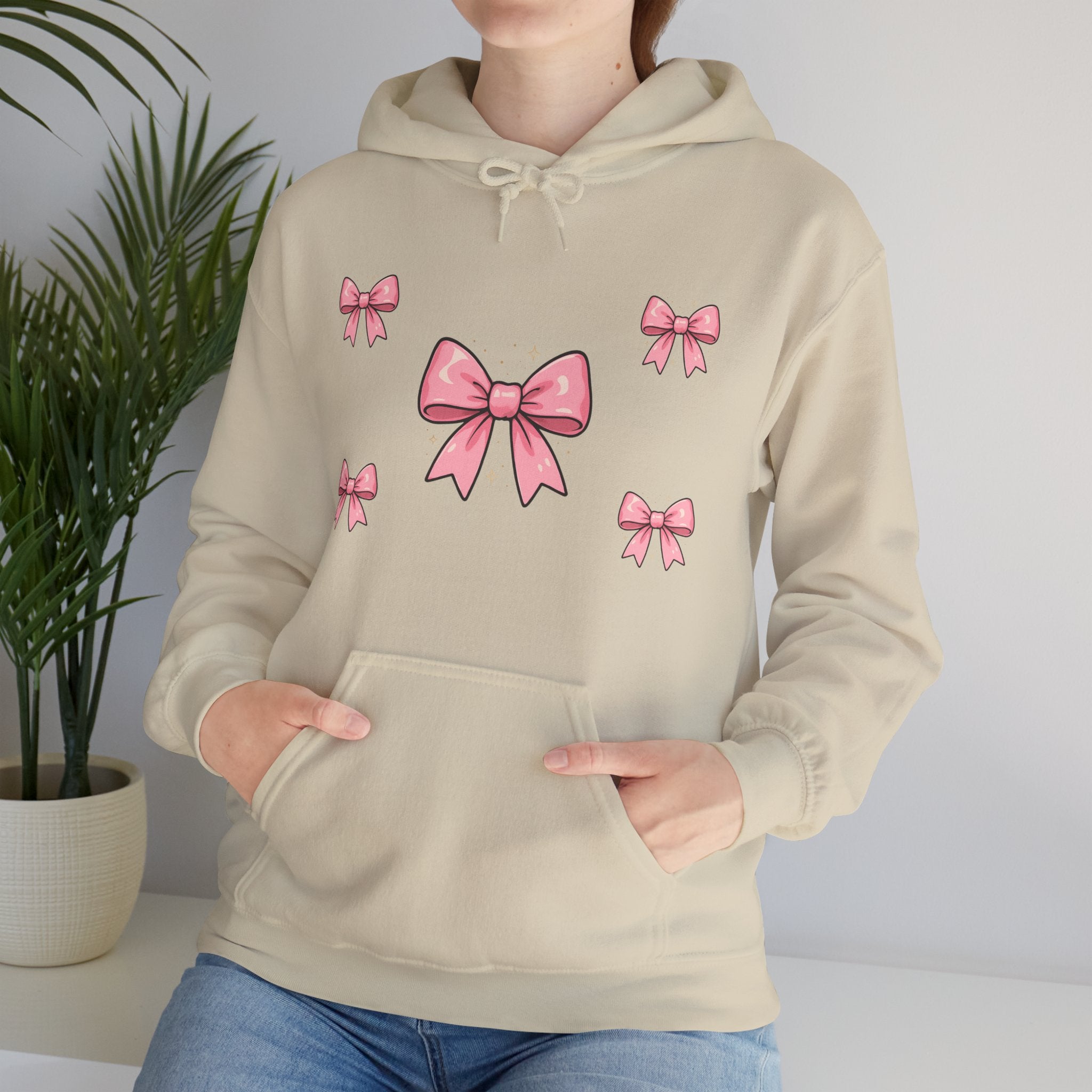 Pink Ribbon Bow Hoodie — Cute Pastel Bow Graphic Sweatshirt