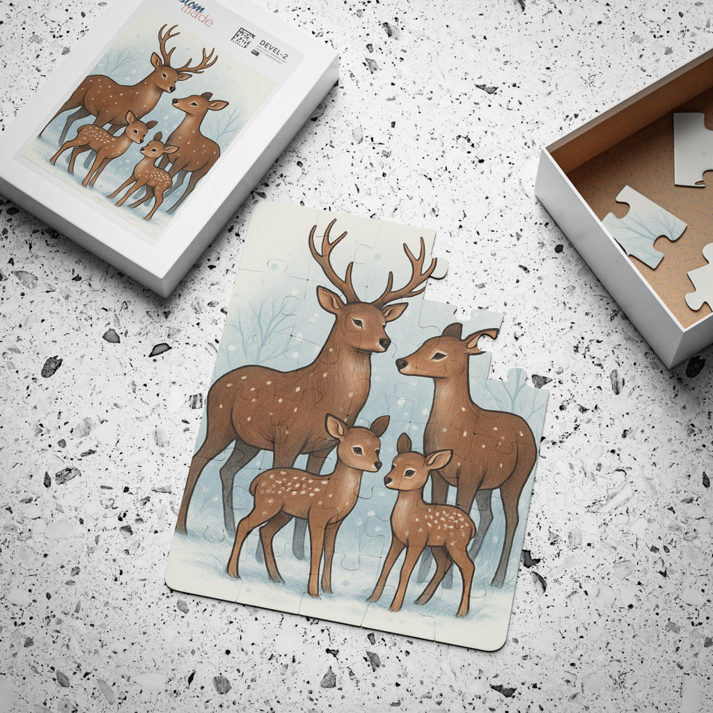 Woodland Deer Family 30-Piece Kids Puzzle — Winter Forest Toddler Puzzle