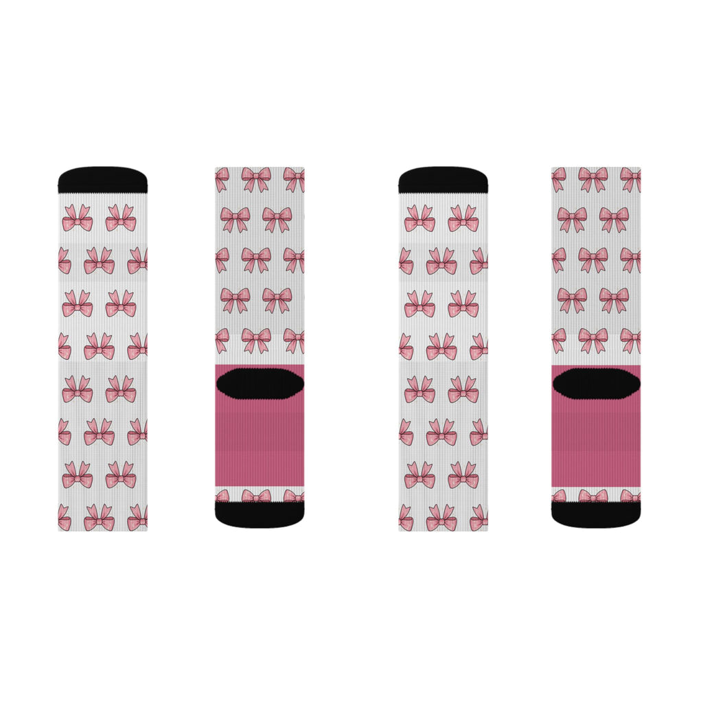 Pink Bow Pattern Sublimation Socks — Cute Ballet & Gift Crew Socks