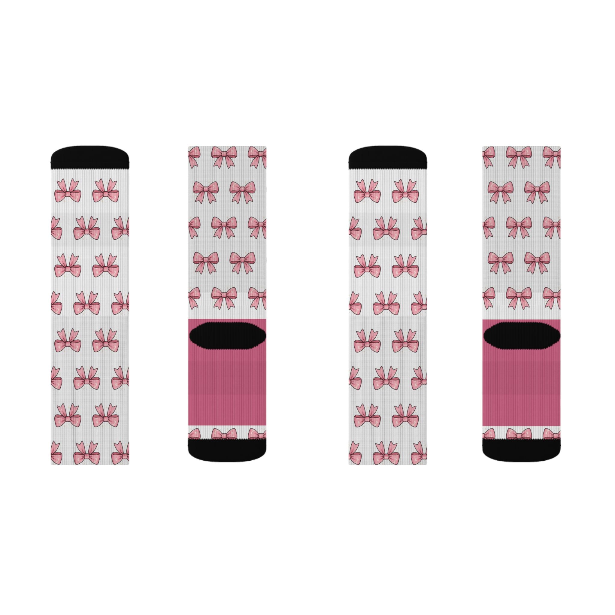 Pink Bow Pattern Sublimation Socks — Cute Ballet & Gift Crew Socks