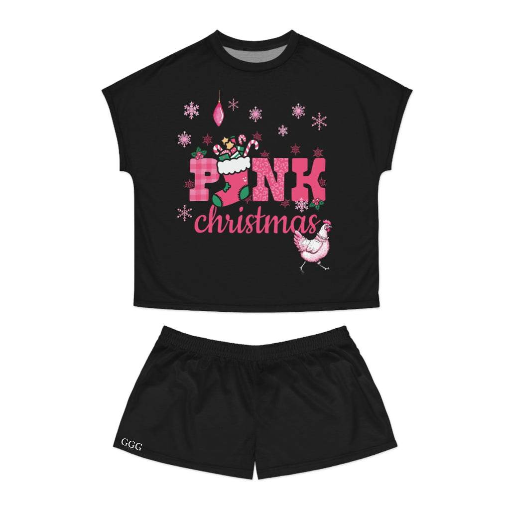 Pink Christmas - Women's Short Pajama Set, Cozy Christmas Sleepwear, Holiday Loungewear