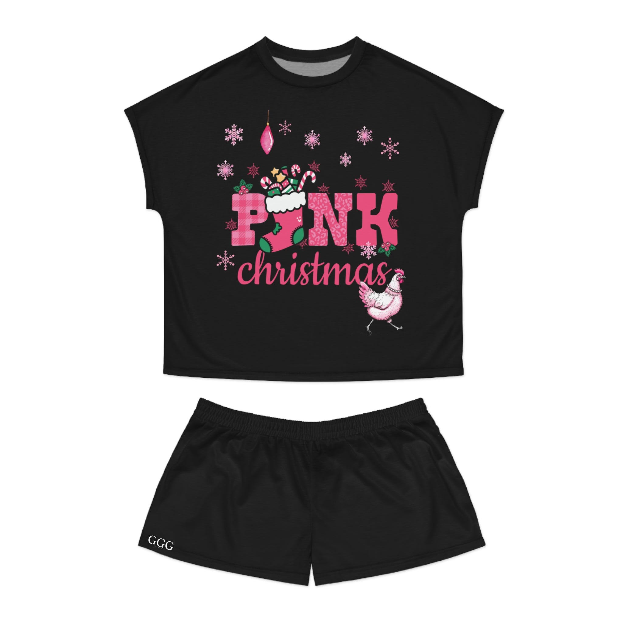Pink Christmas - Women's Short Pajama Set, Cozy Christmas Sleepwear, Holiday Loungewear