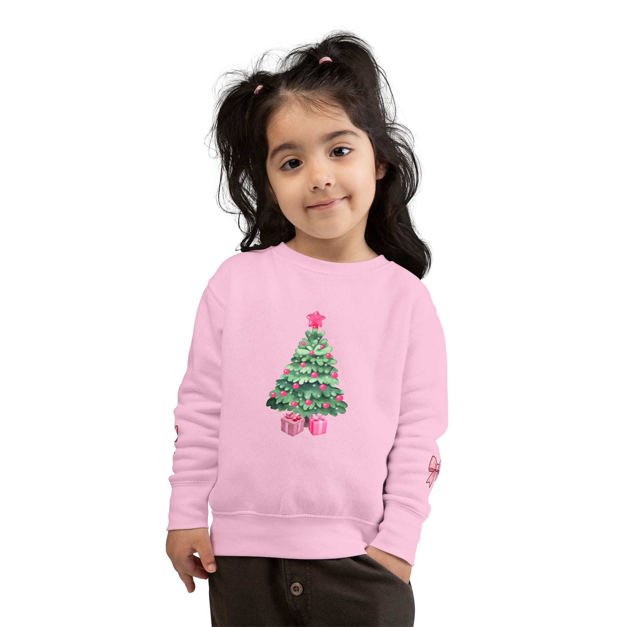 Toddler Sweatshirt — Pink Christmas Tree with Bows Holiday Pullover
