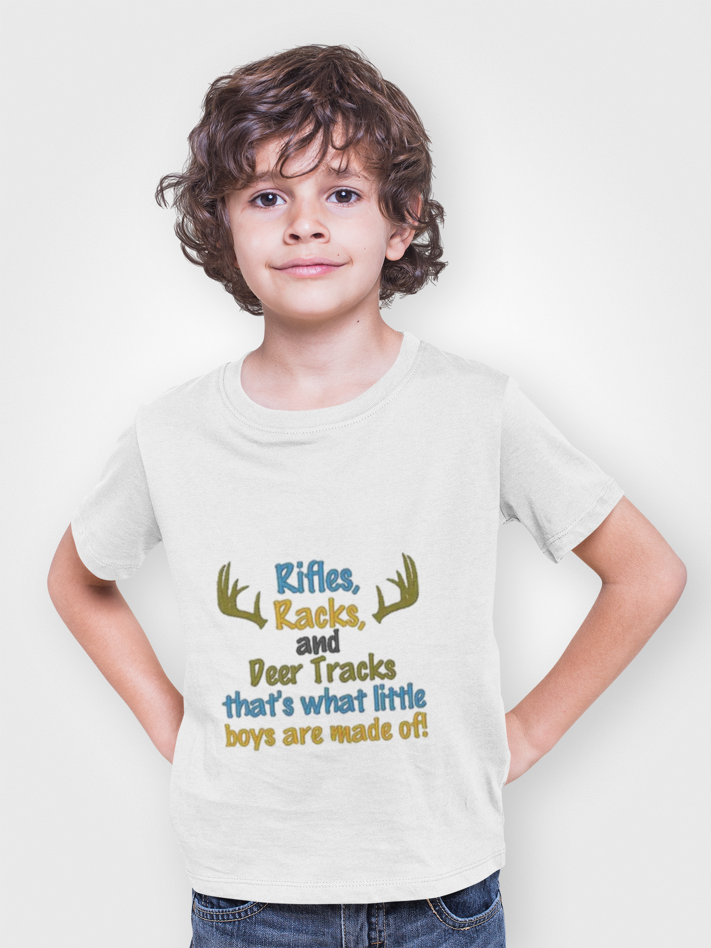 Toddler Long Sleeve Tee — "Rifles, Racks and Deer Tracks" Boys Hunting Shirt