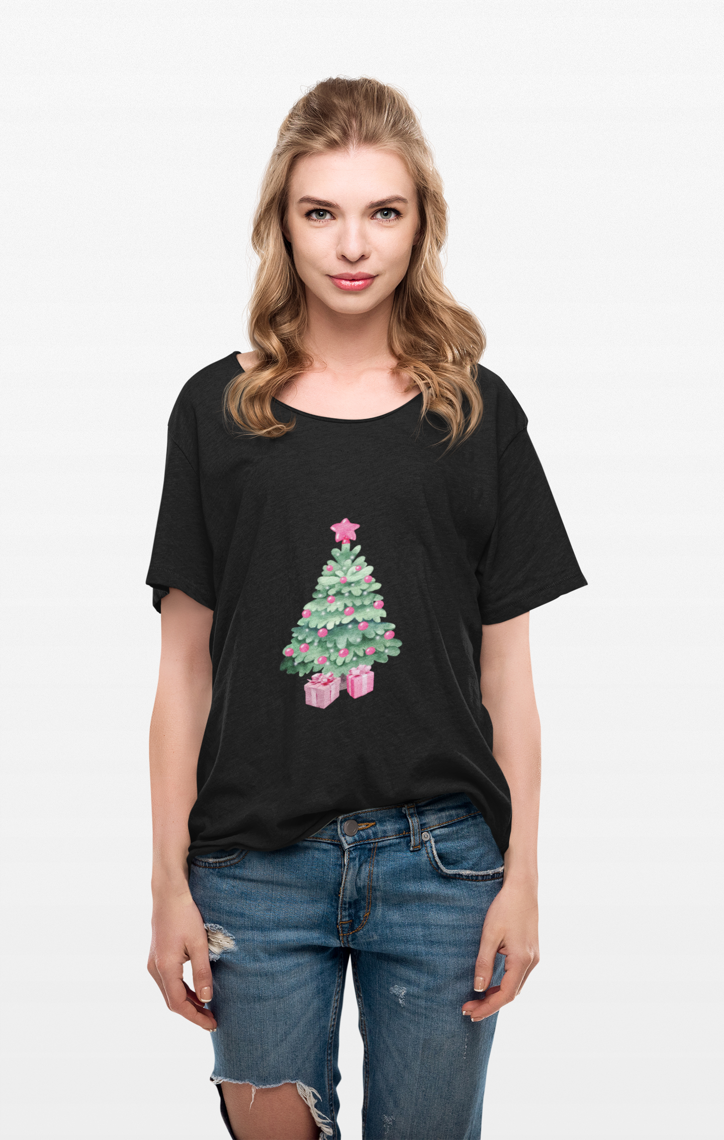 Christmas Tree Tee -  Pink & Green Holiday T-Shirt with Presents