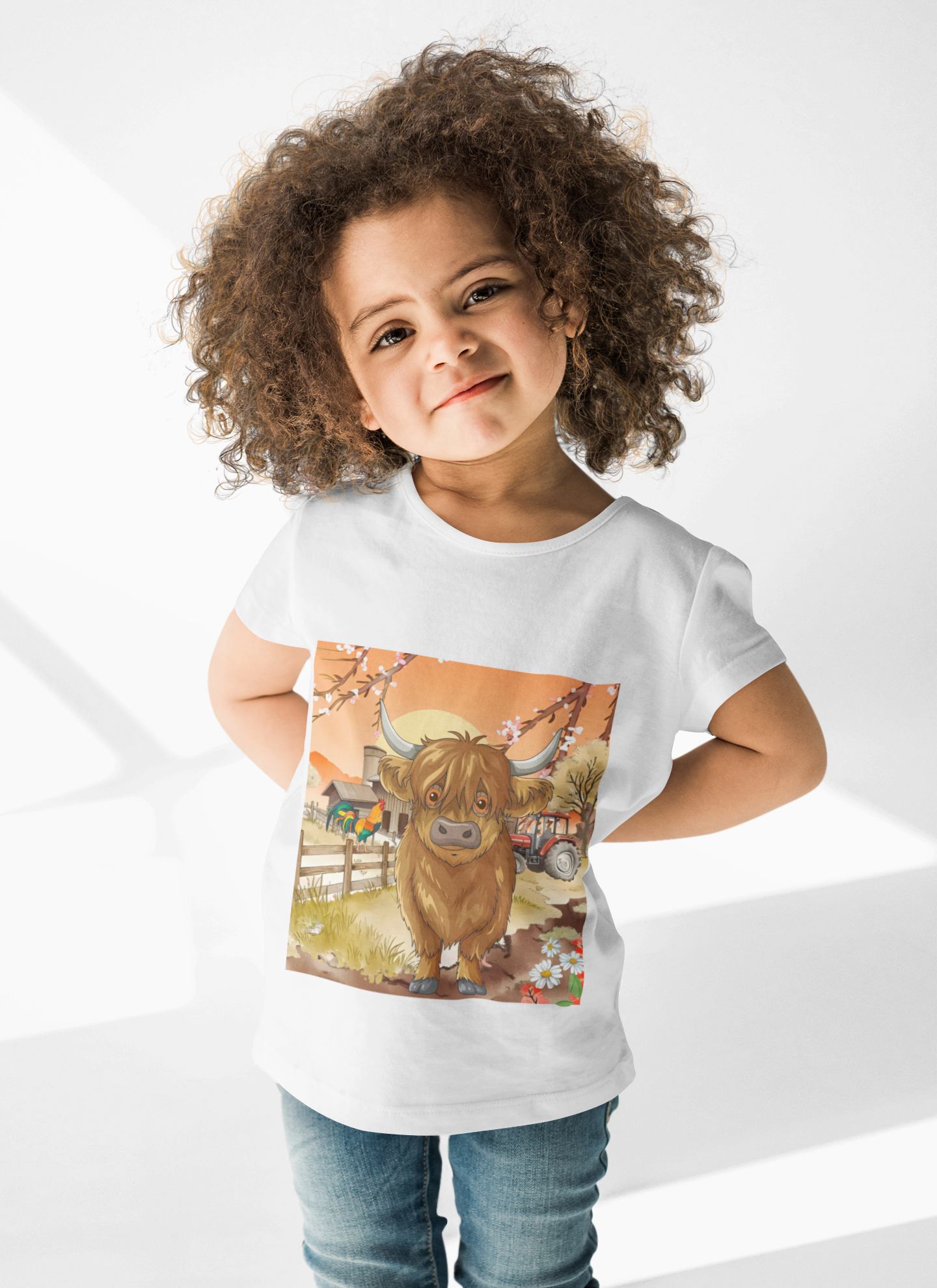 Highland Calf Toddler Long Sleeve Tee — Cute Farm Animal Kids Shirt