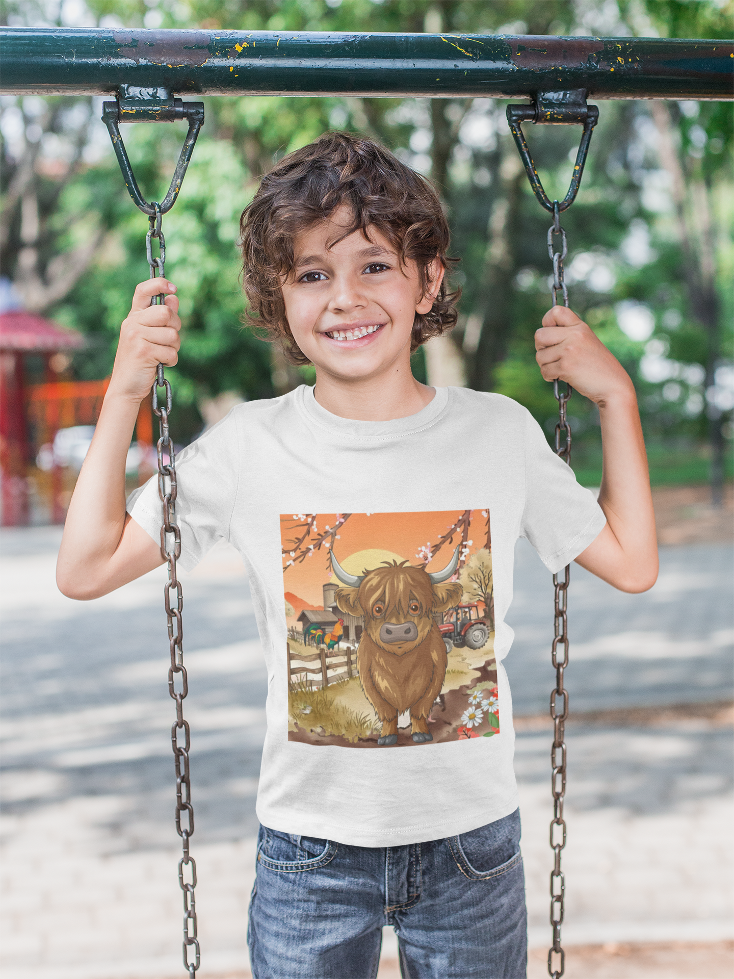 Highland Calf Toddler Long Sleeve Tee — Cute Farm Animal Kids Shirt