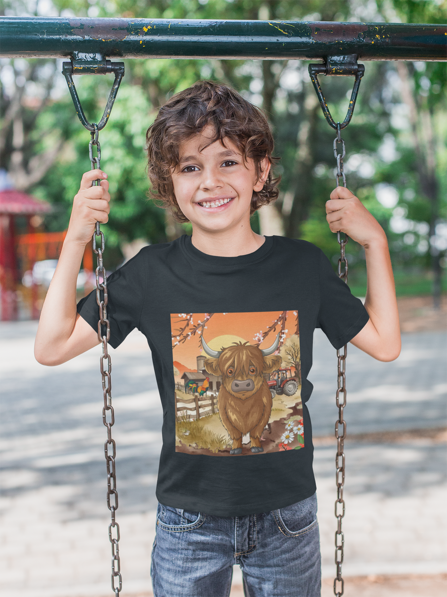 Highland Calf Toddler Long Sleeve Tee — Cute Farm Animal Kids Shirt