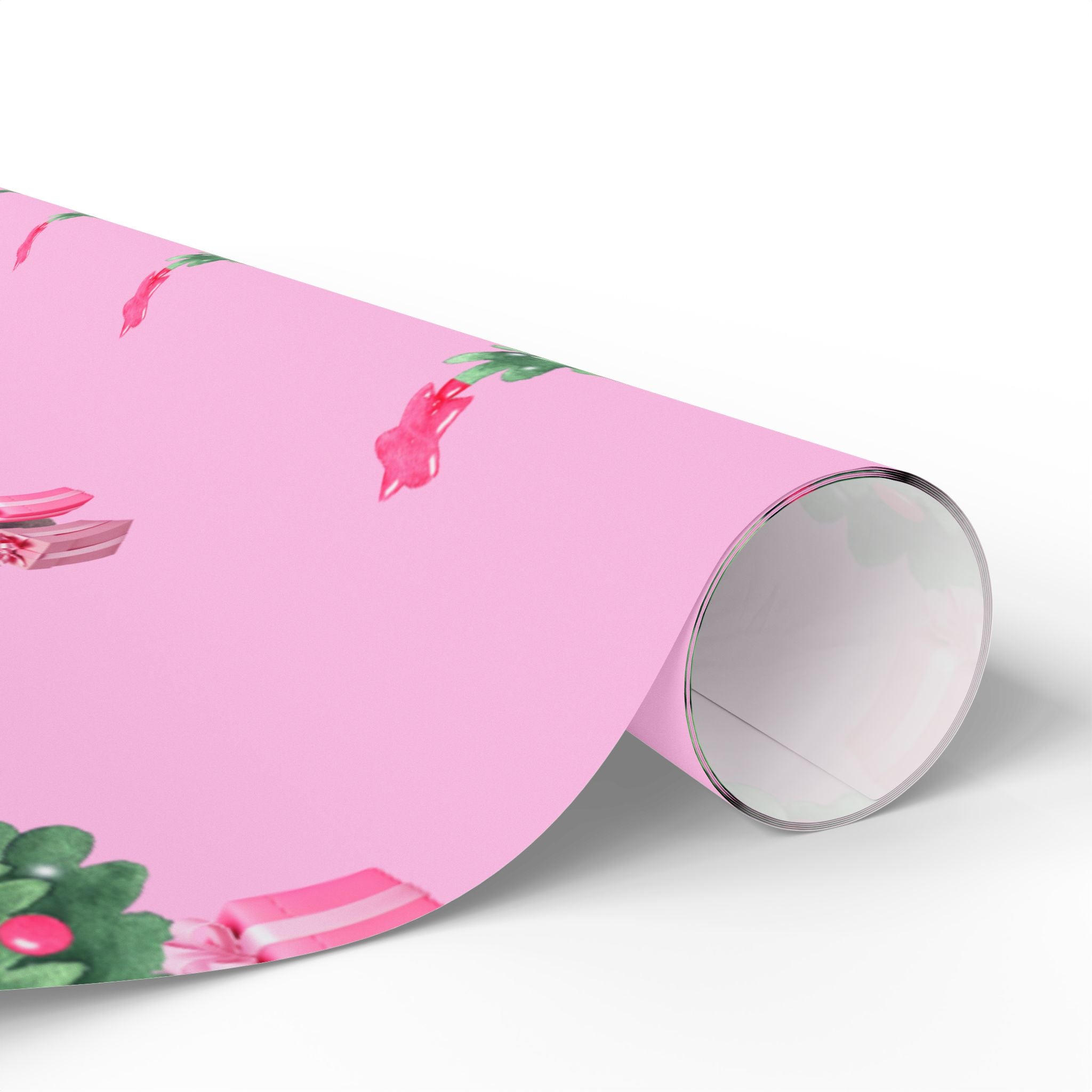 Charming Pink Holiday Tree Wrapping Paper