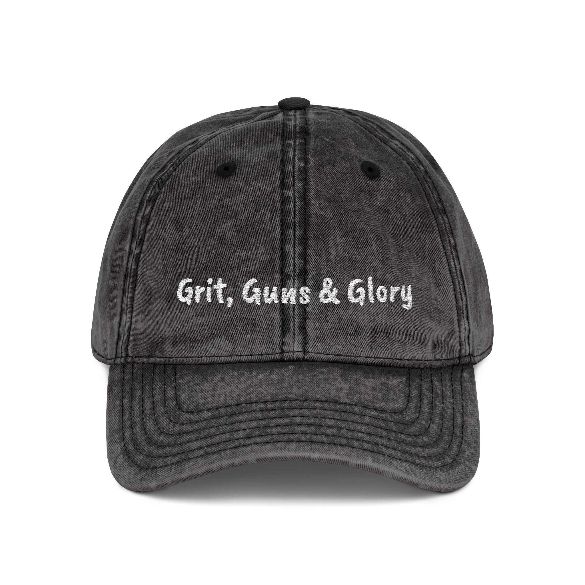 Vintage Embroidered Cap — "Grit, Guns & Glory" Distressed Baseball Hat