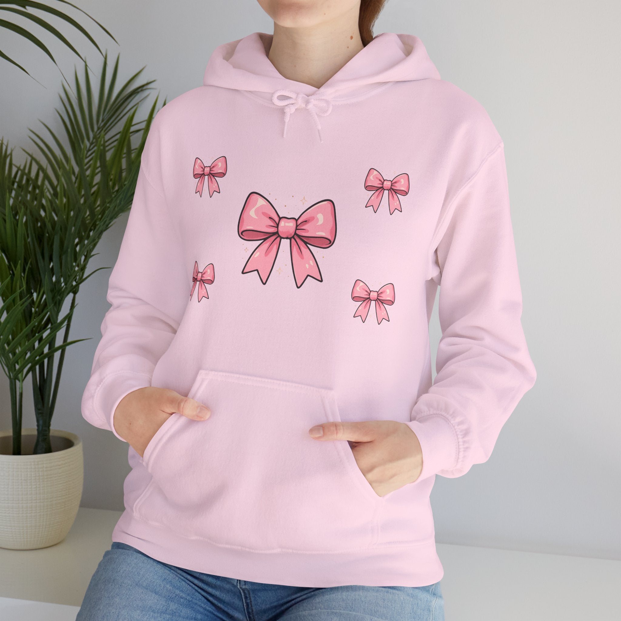 Pink Ribbon Bow Hoodie — Cute Pastel Bow Graphic Sweatshirt