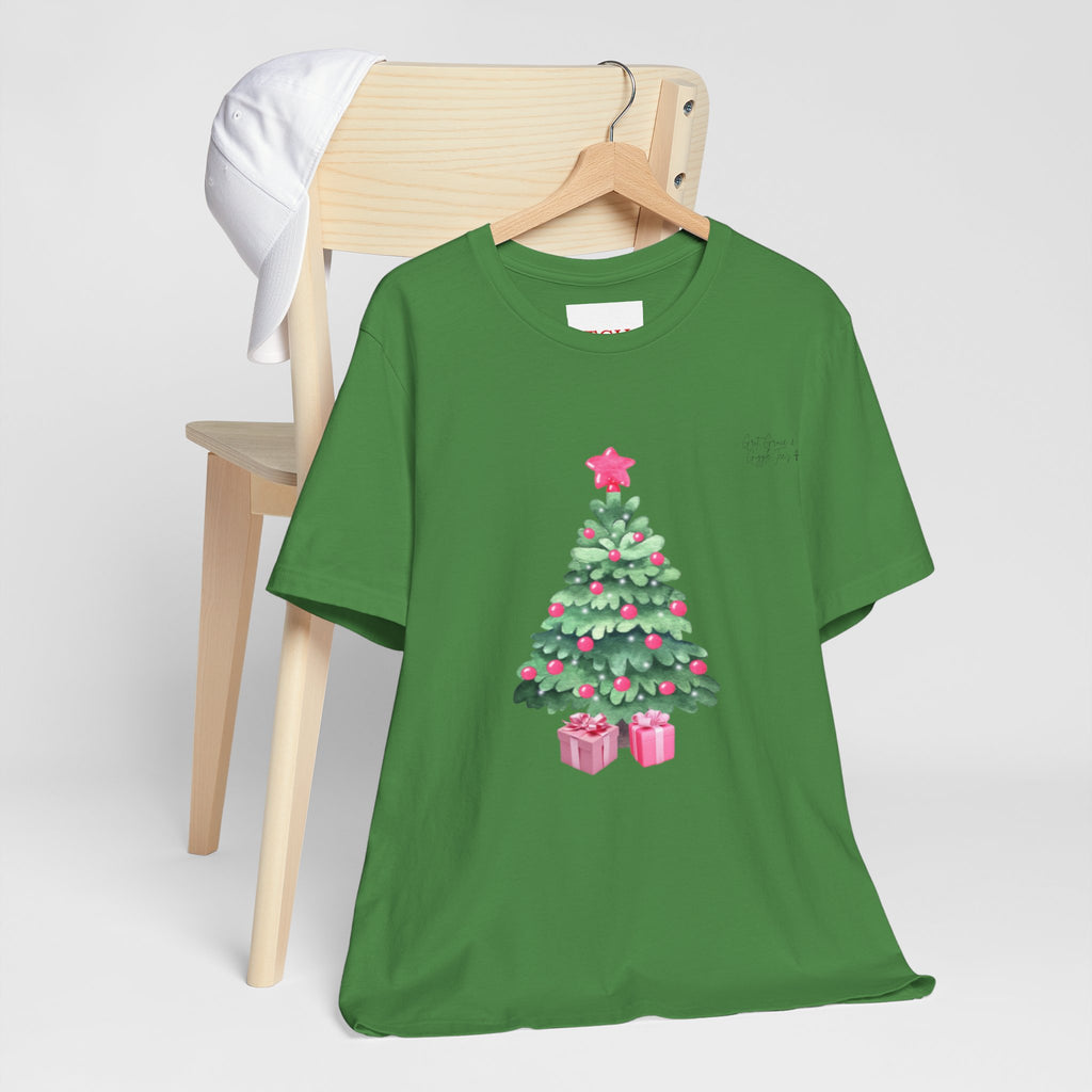 Christmas Tree Tee -  Pink & Green Holiday T-Shirt with Presents