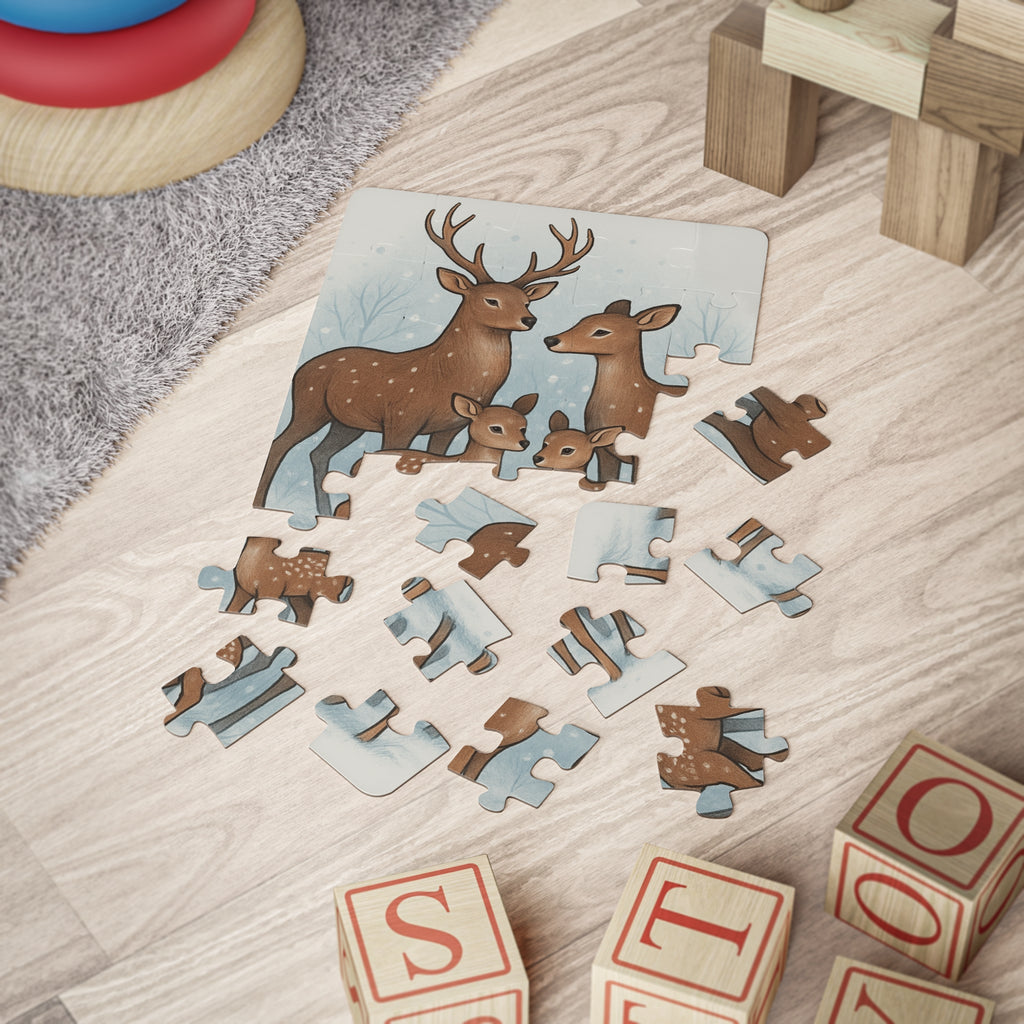 Woodland Deer Family 30-Piece Kids Puzzle — Winter Forest Toddler Puzzle