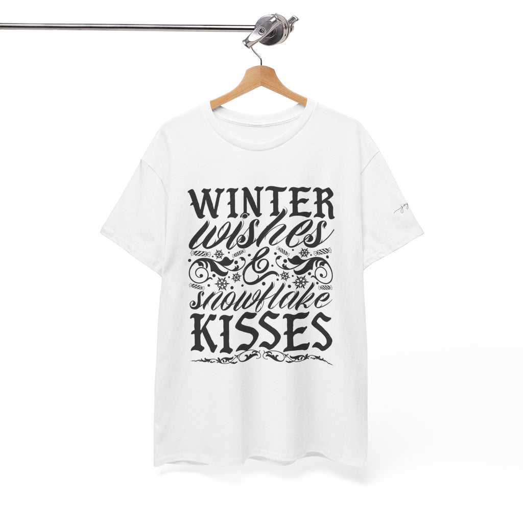 Winter Wishes Unisex Heavy Cotton Tee, Holiday T-Shirt, Snowflake Graphic Tee, Winter Apparel, Cozy Winter Gift