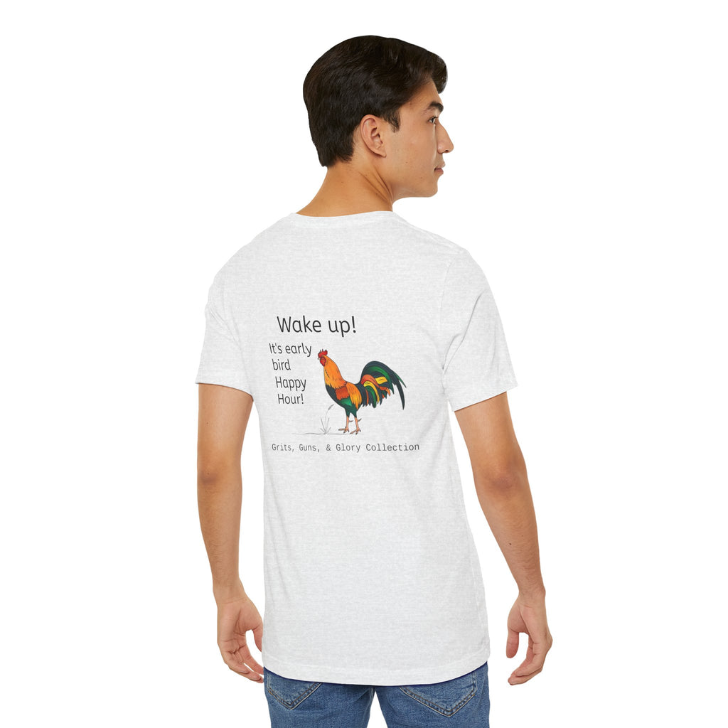 Rooster 'Wake Up! It's Early Bird Happy Hour' T‑Shirt