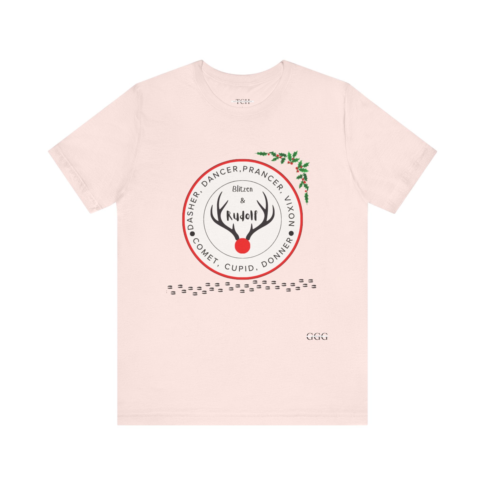 Christmas Reindeer Names T-Shirt — Rudolph & Reindeer Circle Holiday Tee