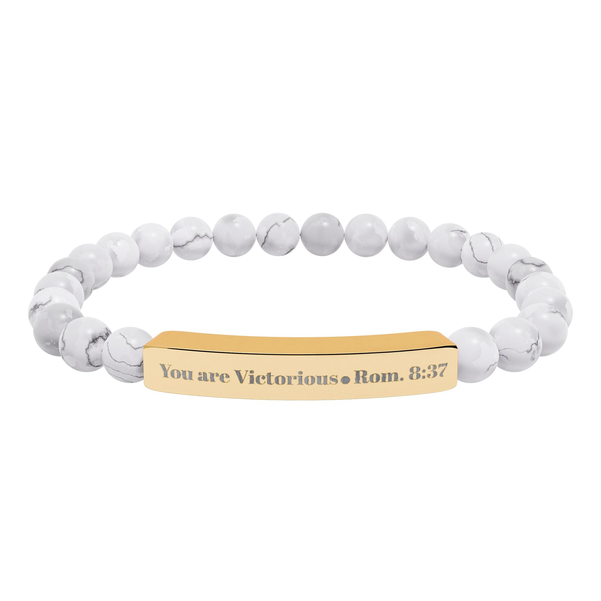 "You are victorious" Engraved Natural Stone Bracelet for Mindfulness, Personal Meaning Bracelet