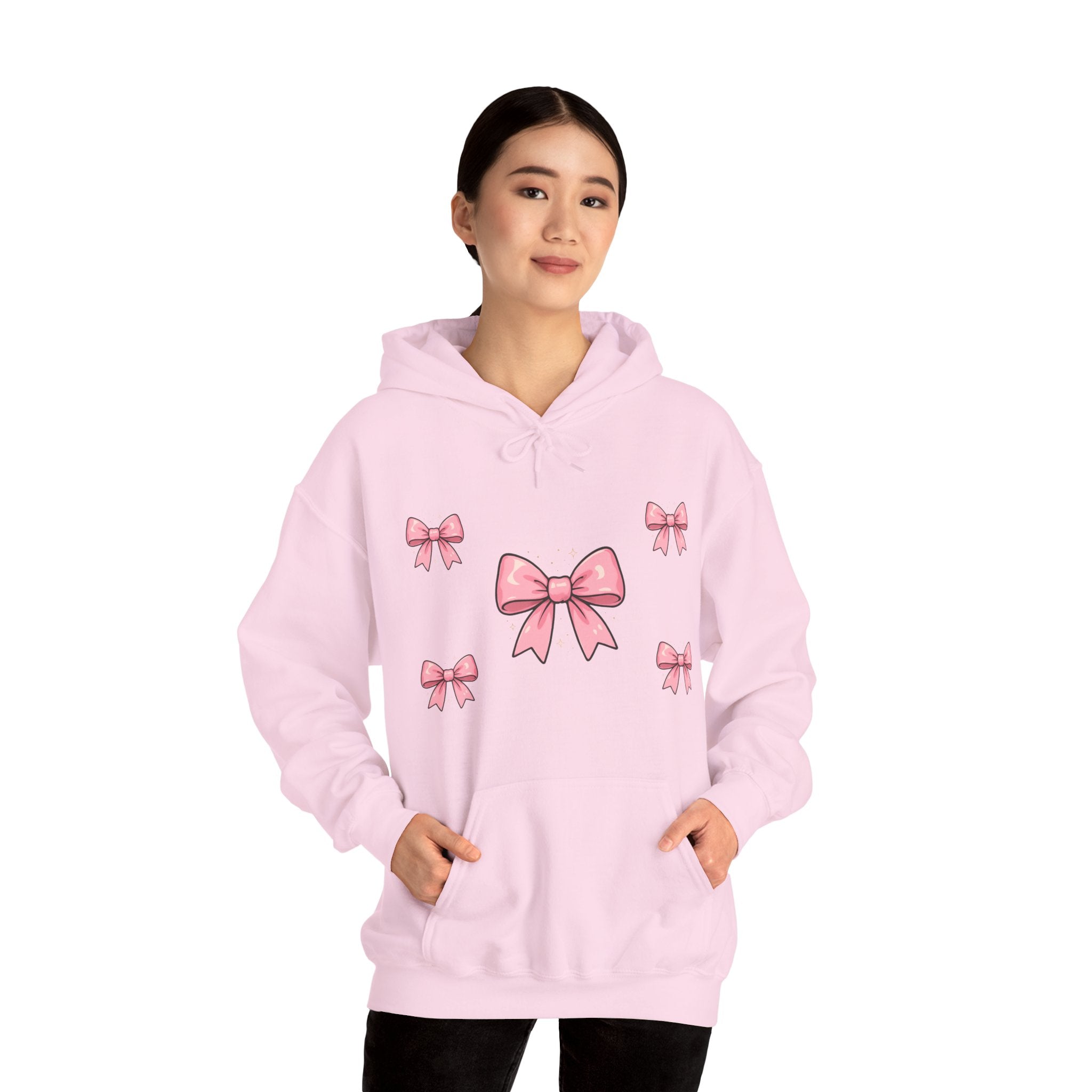 Pink Ribbon Bow Hoodie — Cute Pastel Bow Graphic Sweatshirt