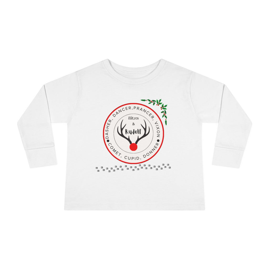 Toddler Long Sleeve Tee — "Santa's Reindeer" Personalized Christmas Tee (Rudolph, Dancer, Prancer Names)