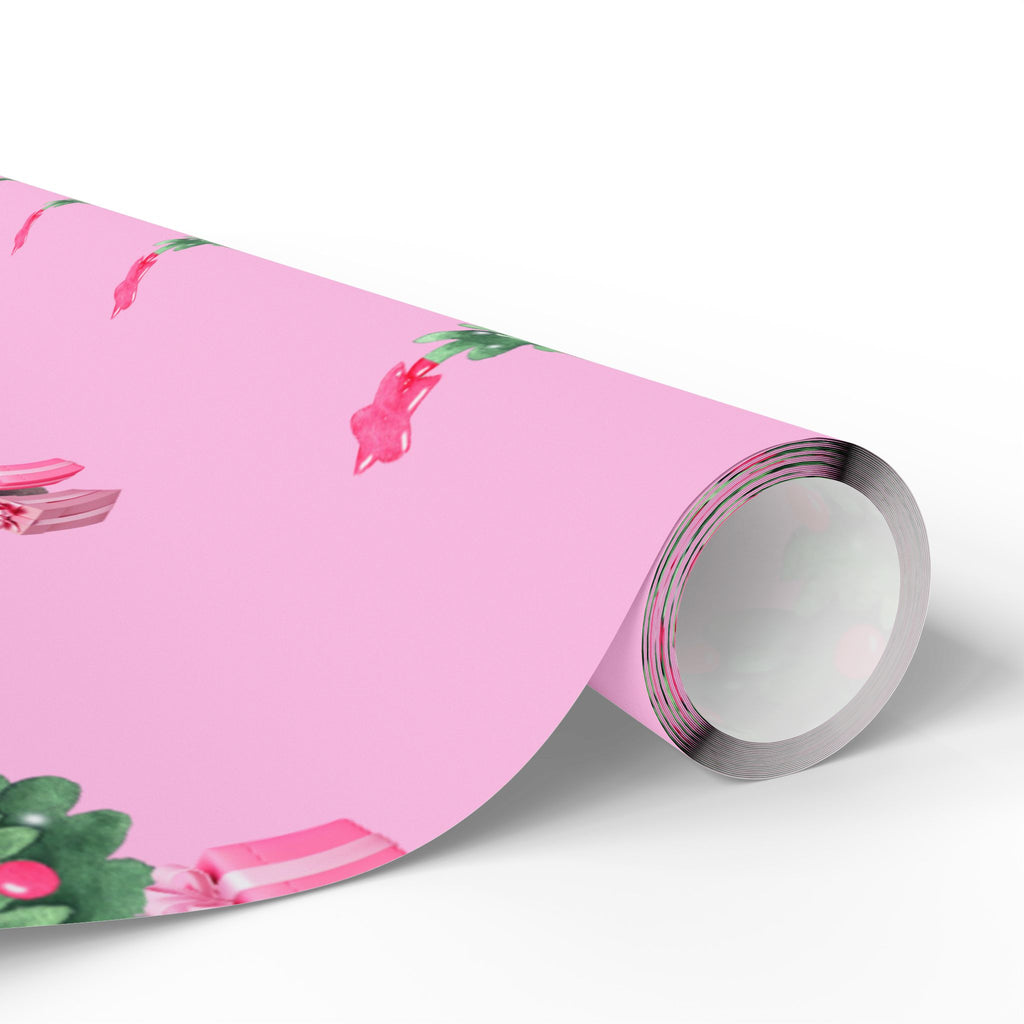 Charming Pink Holiday Tree Wrapping Paper